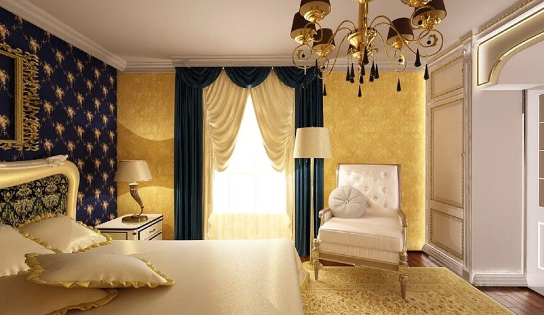 اتاق خواب زرد و طلایی کلاسیک