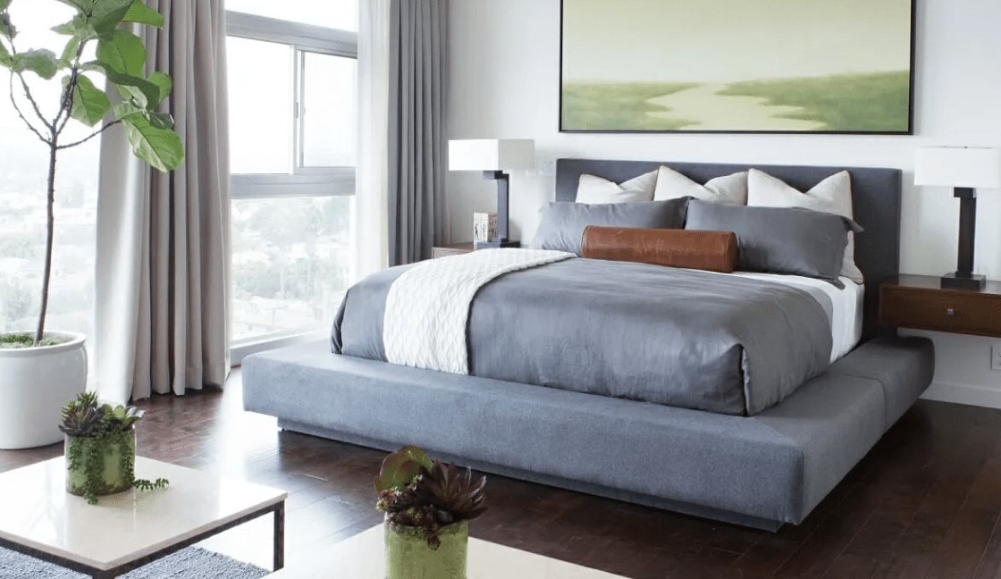 طراحی اتاق خواب طوسی و سبز مدرن
