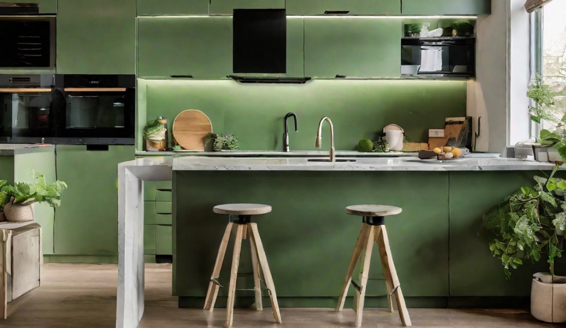 آشپزخانه با کابینت سبز هایگلاس