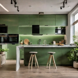 آشپزخانه با کابینت سبز هایگلاس